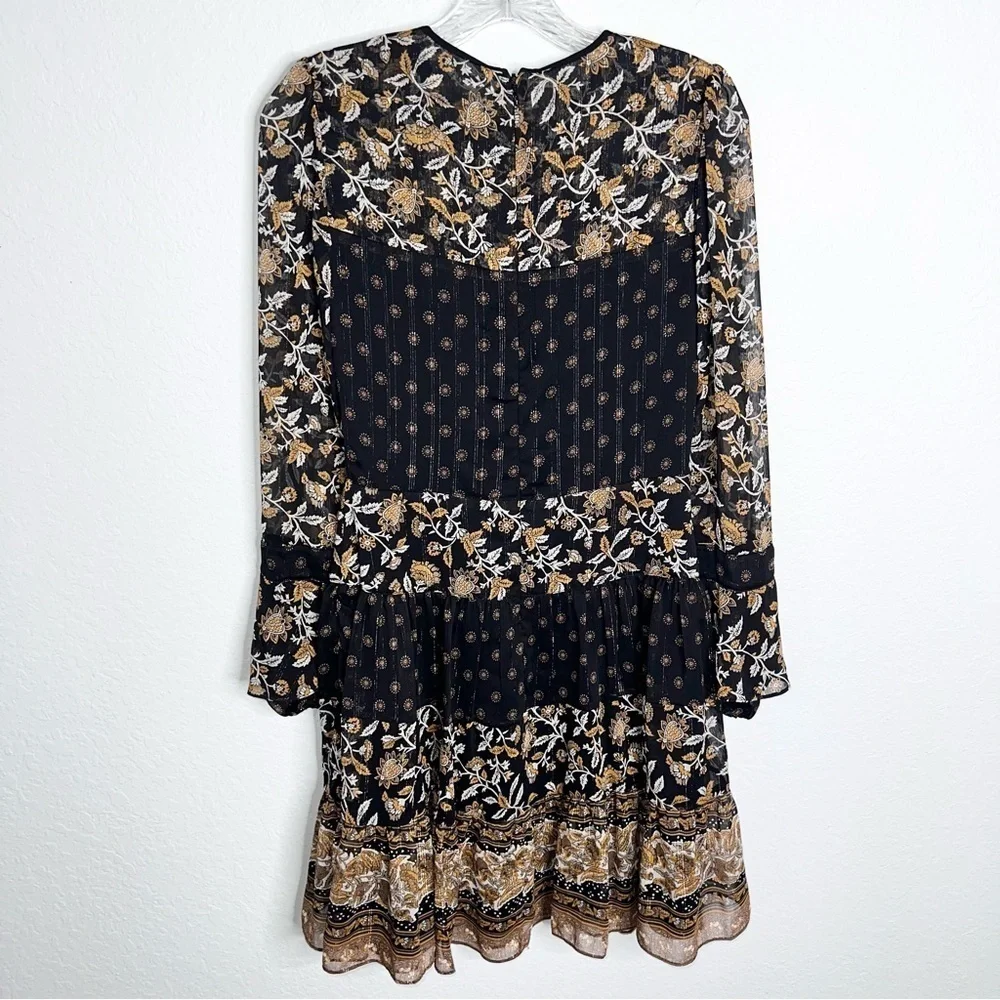 Michael Kors Dress Women XS  Georgette Paisley Gold Mettalic Floral  AA
